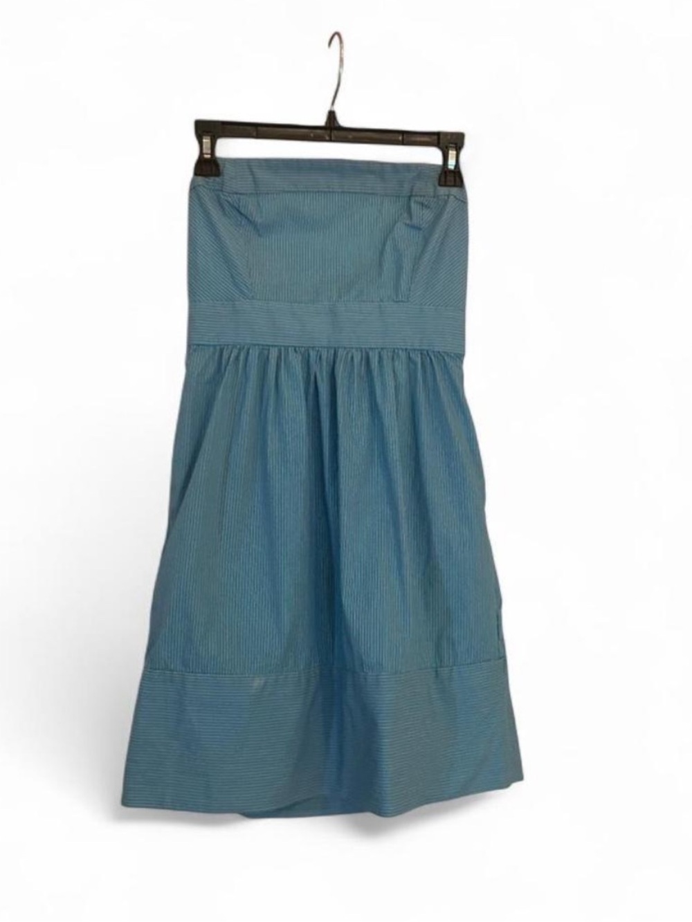 ZARA BASIC Blue Striped Smocked Strapless Fit & Flare Knee Dress S Cotton